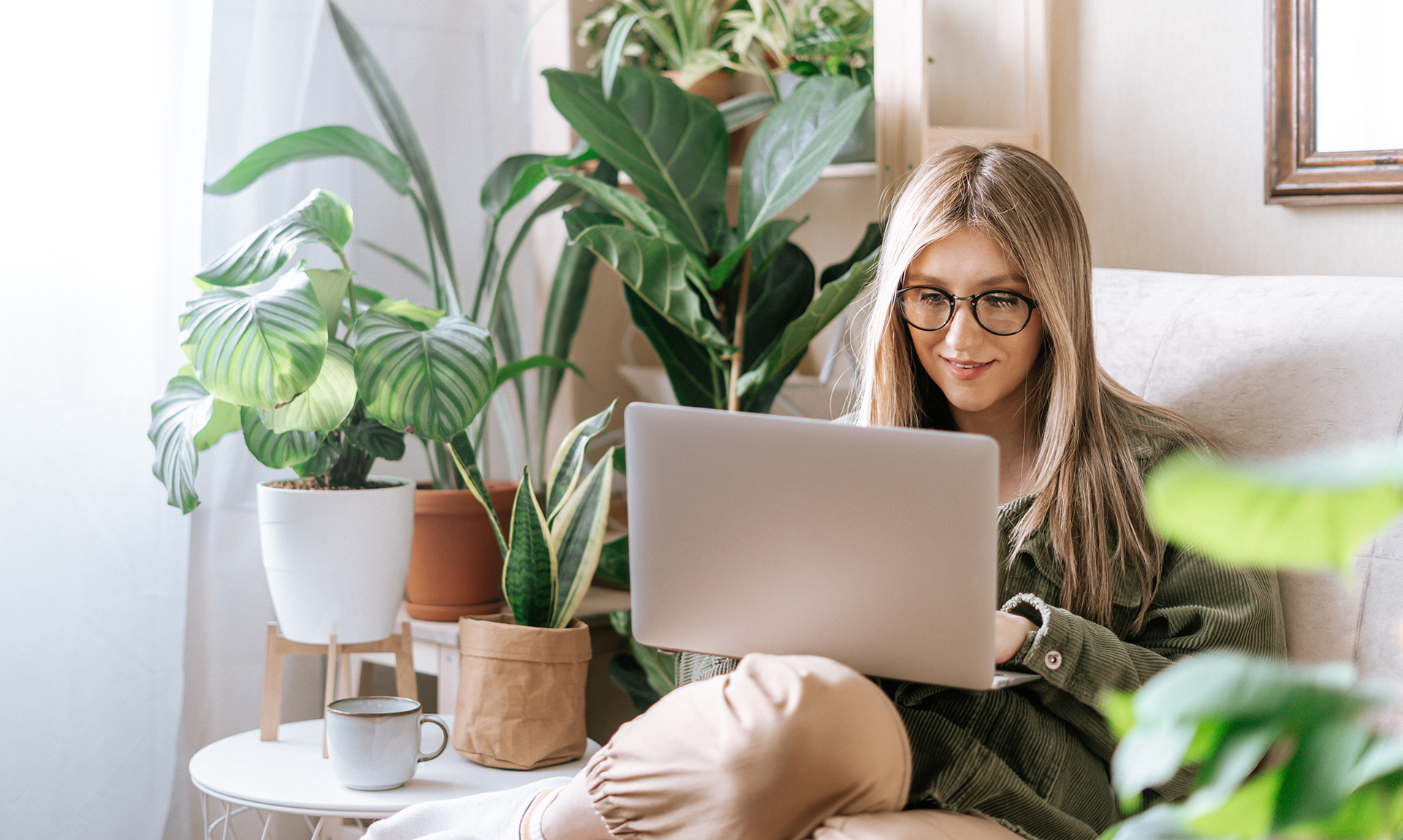 Plant Girl On Computer